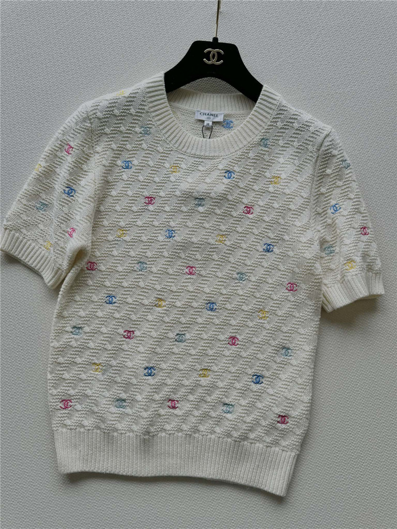Chanel Colorful Logo Knit T-Shirt White