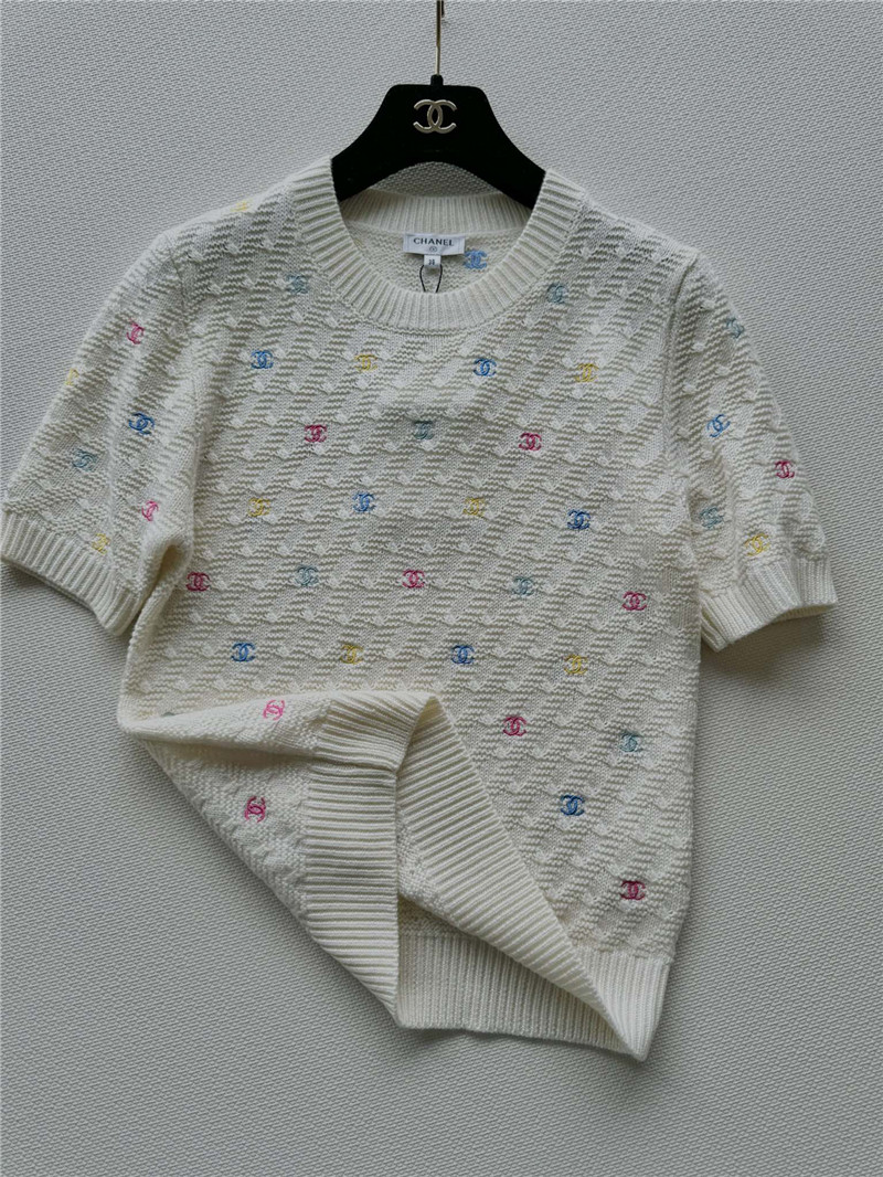 Chanel Colorful Logo Knit T-Shirt White