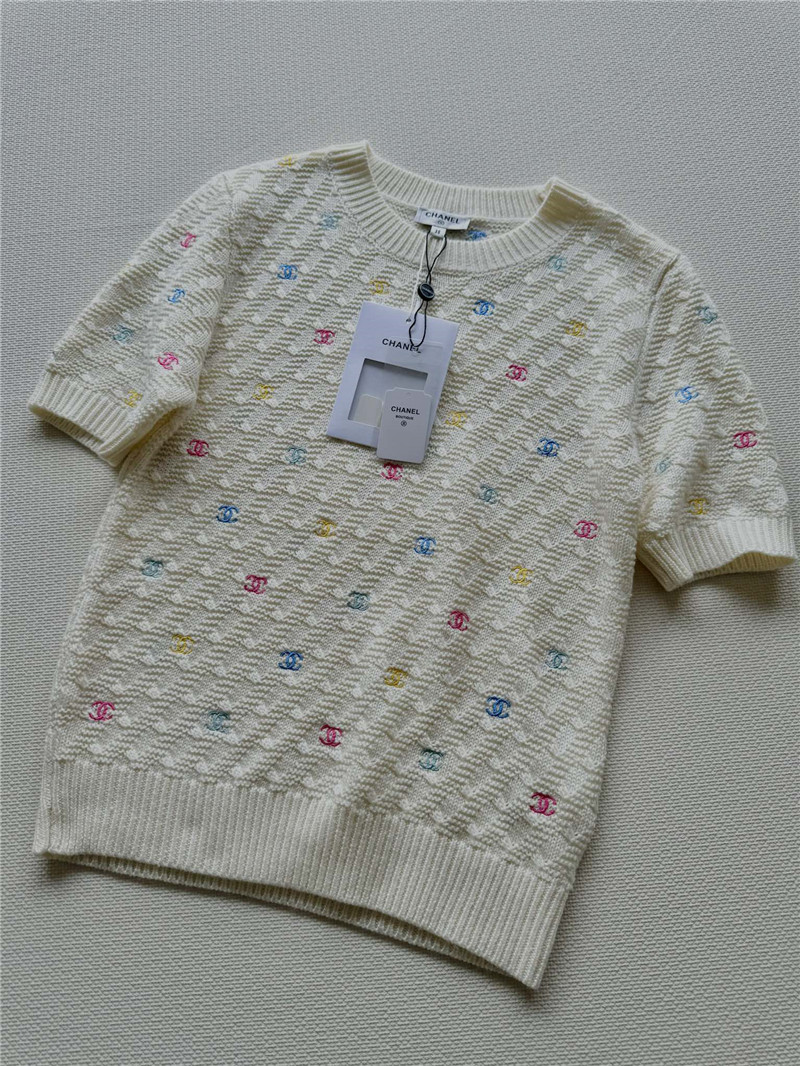 Chanel Colorful Logo Knit T-Shirt White