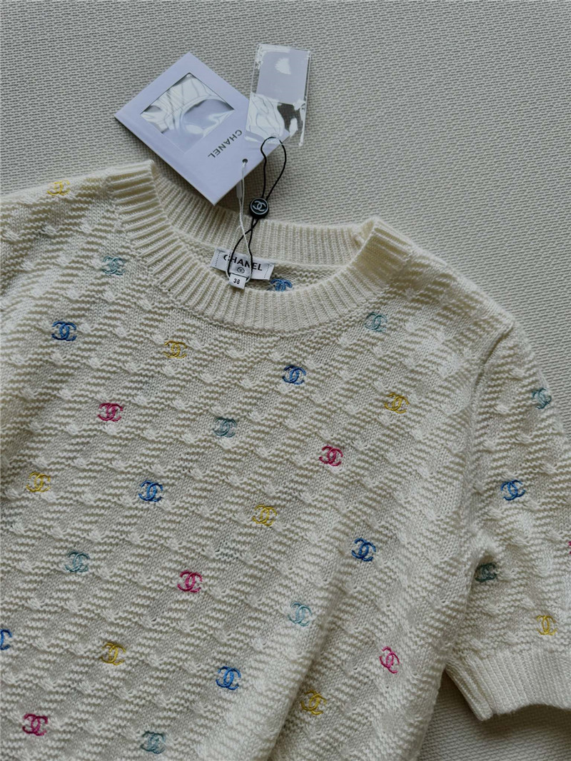 Chanel Colorful Logo Knit T-Shirt White