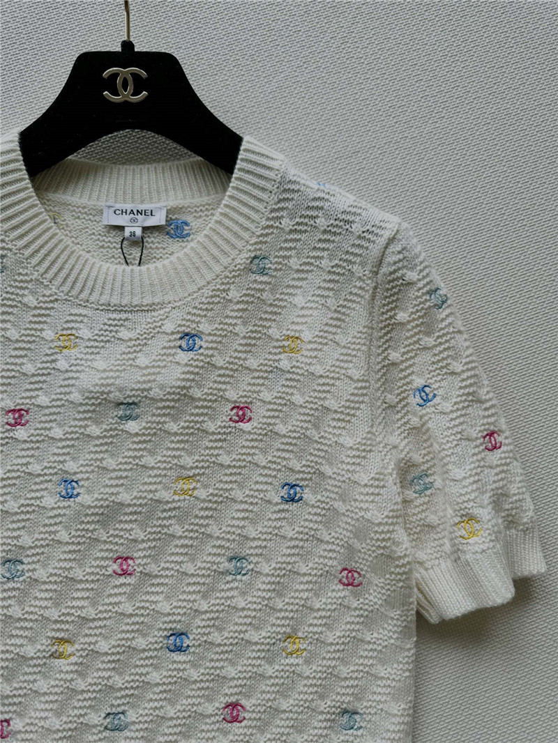 Chanel Colorful Logo Knit T-Shirt White