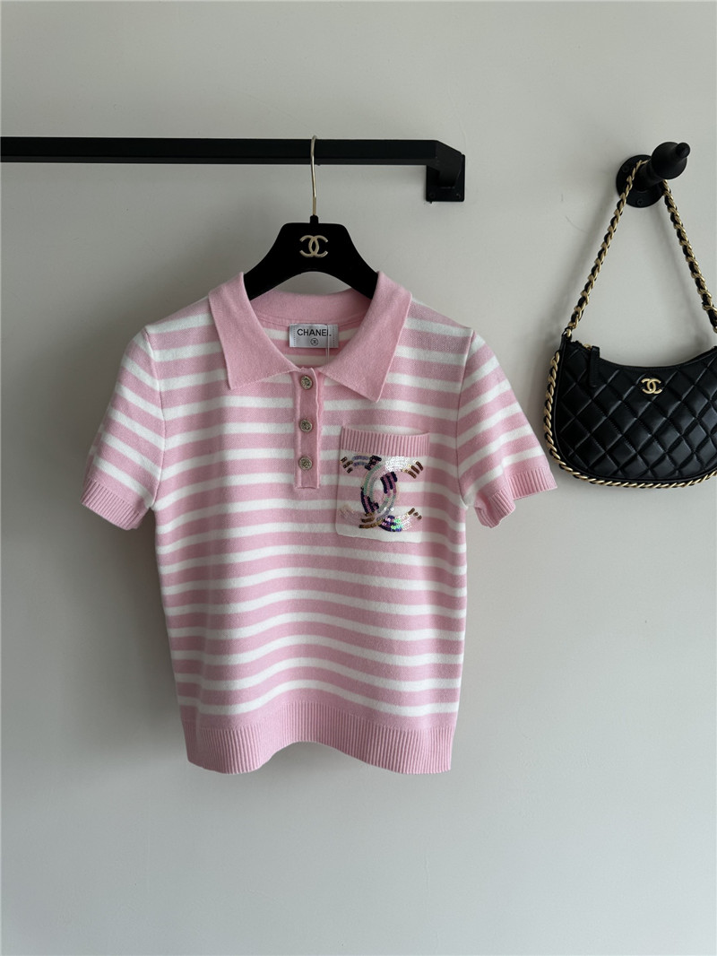 Chanel new lapel striped short sleeves