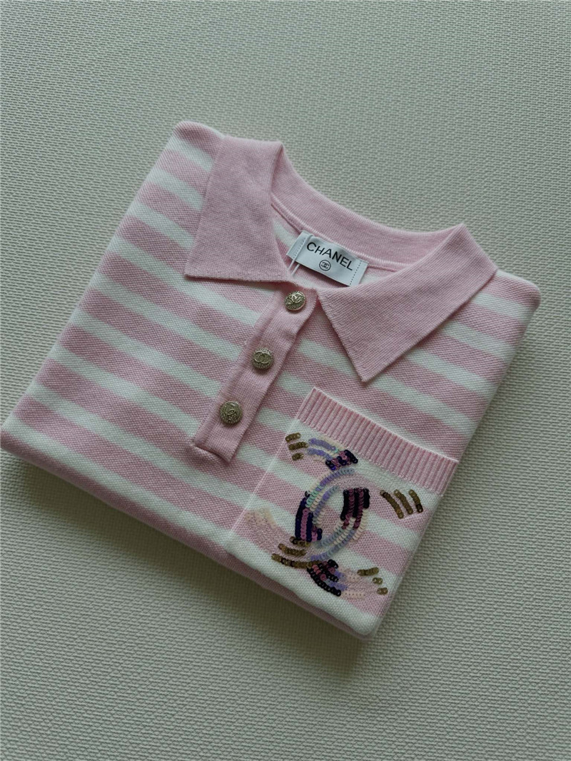 Ch**el new lapel striped short sleeves