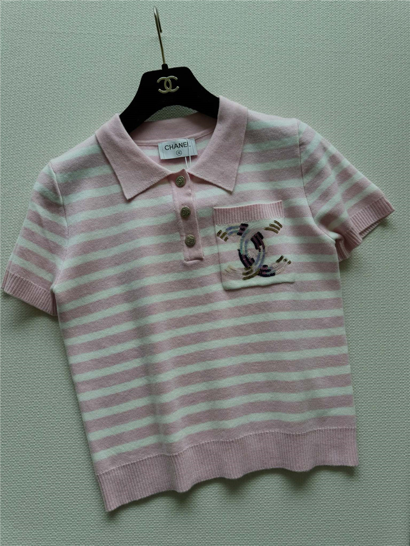 Ch**el new lapel striped short sleeves