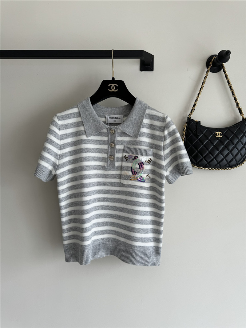 Chanel new lapel striped short sleeves