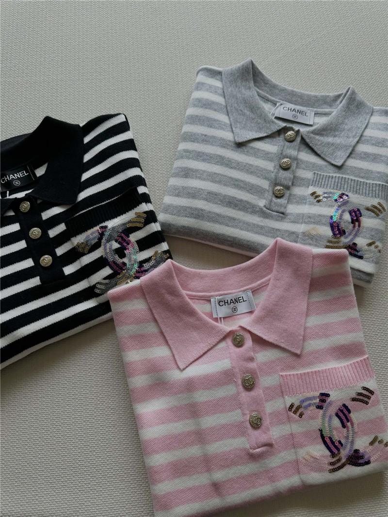 Ch**el new lapel striped short sleeves