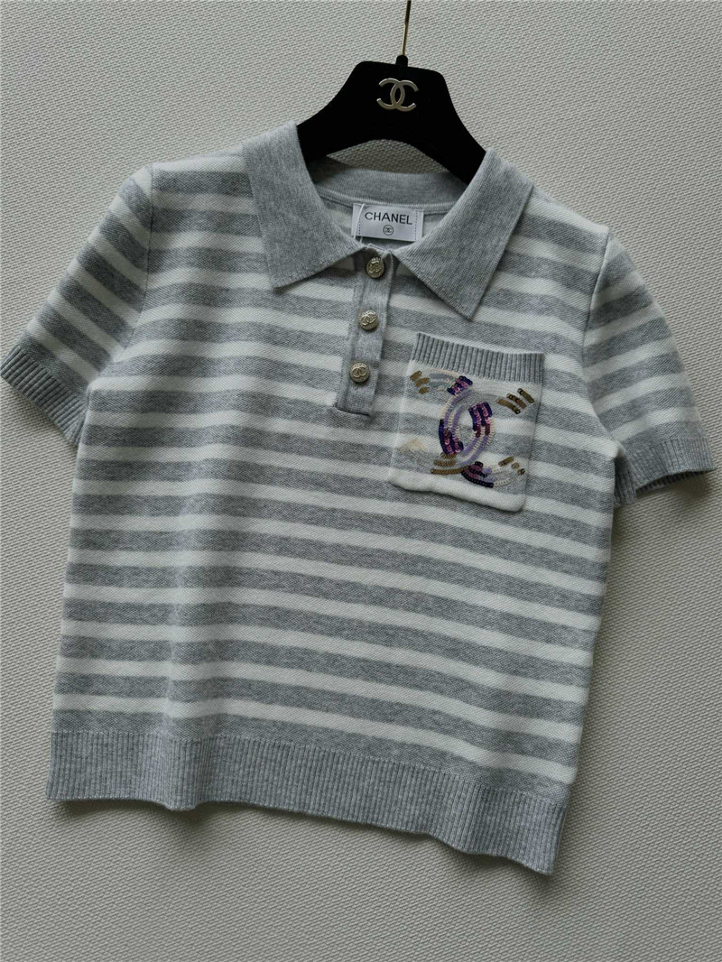 Ch**el new lapel striped short sleeves