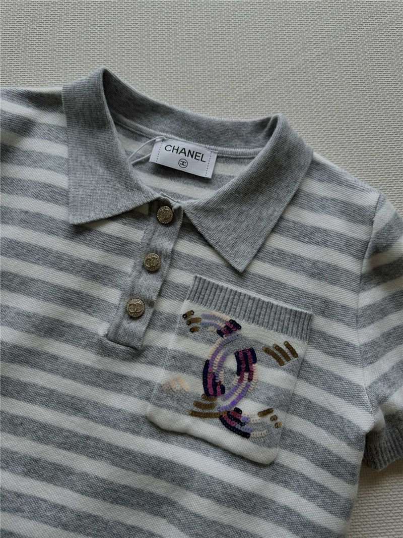 Ch**el new lapel striped short sleeves