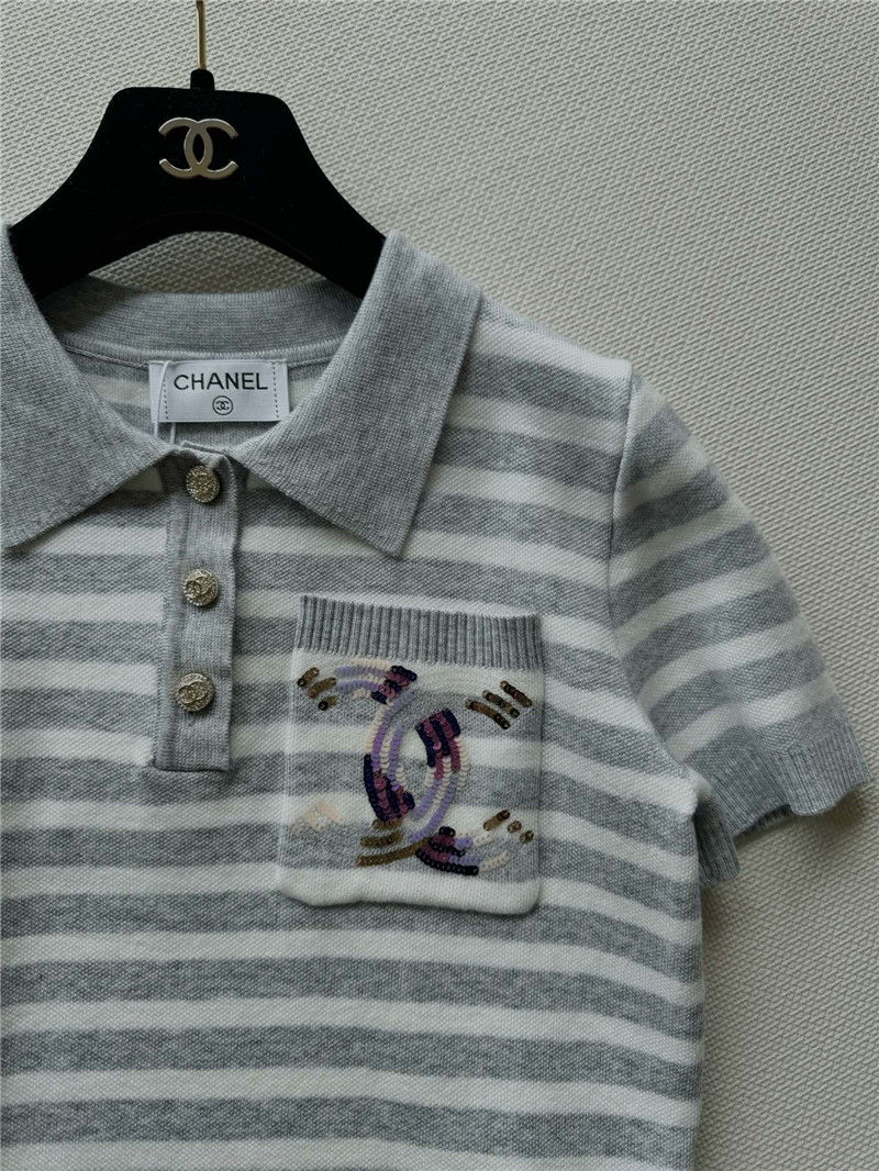 Ch**el new lapel striped short sleeves