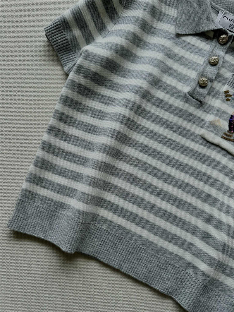 Ch**el new lapel striped short sleeves