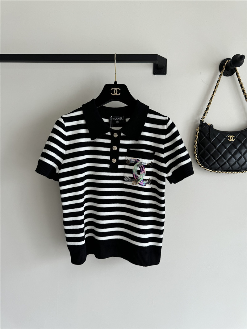 Chanel new lapel striped short sleeves