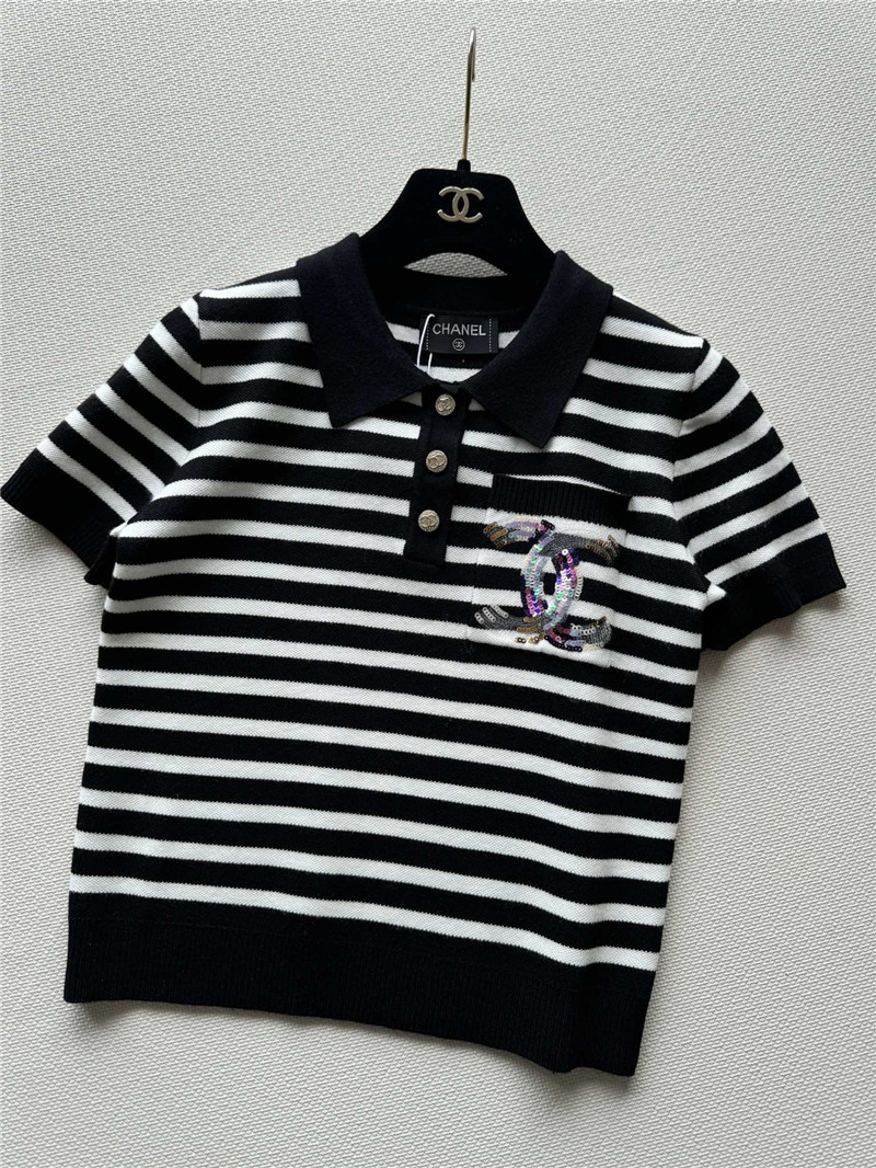 Ch**el new lapel striped short sleeves