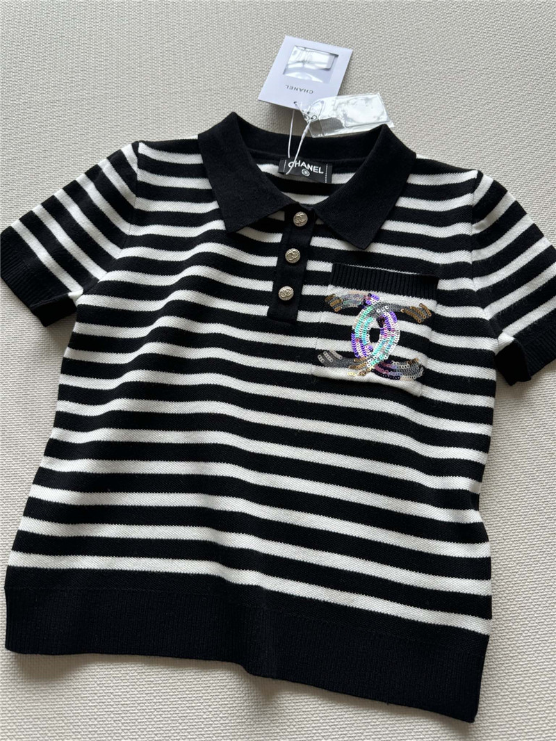 Ch**el new lapel striped short sleeves