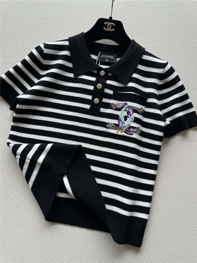 Ch**el new lapel striped short sleeves