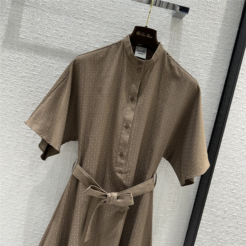 H**me5 h dark pattern jacquard small stand collar dress