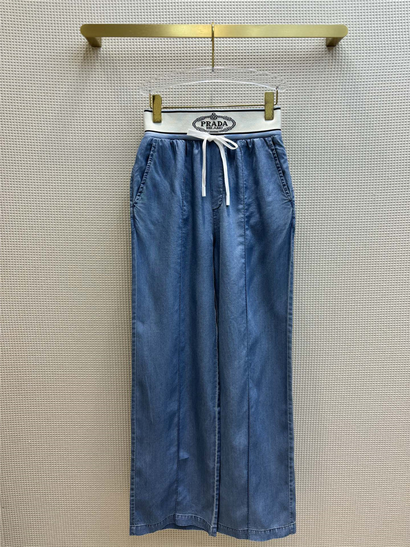 Pra*a new contrast color drawstring elastic waist tencel jeans