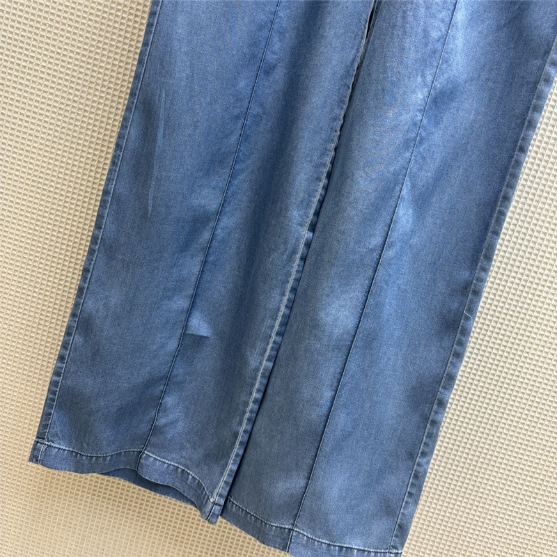 Pra*a new contrast color drawstring elastic waist tencel jeans