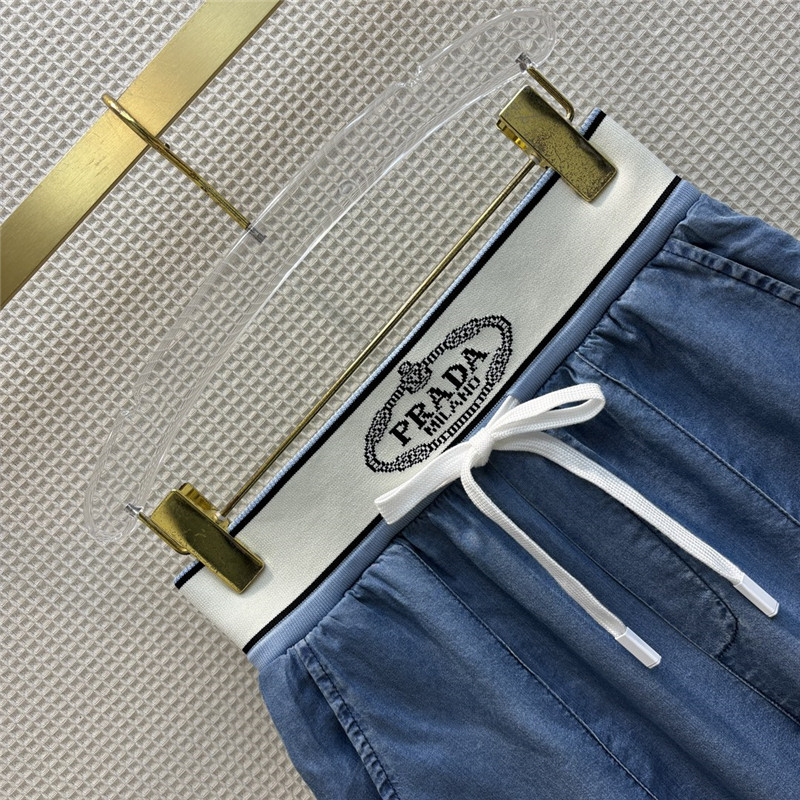 Pra*a new contrast color drawstring elastic waist tencel jeans