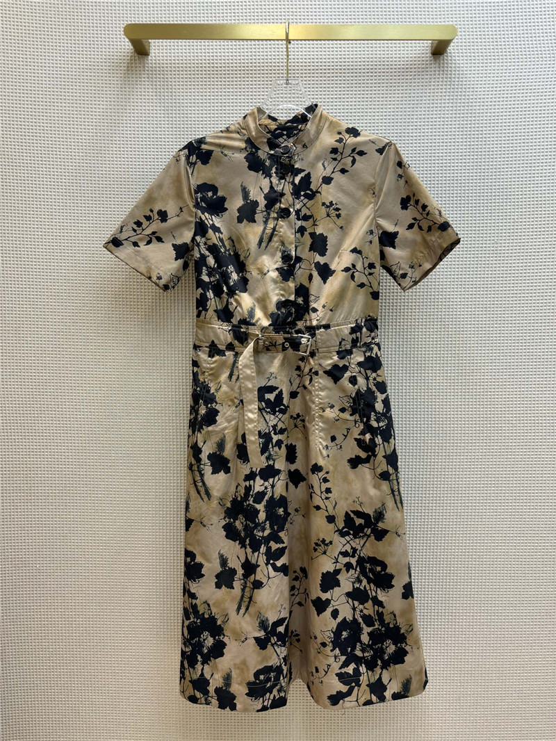 dior French black floral print half-buttoned short-sleeved dress
