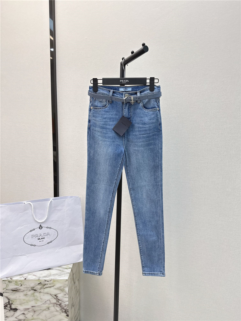 Pra*a new logo triangle logo decorative slim fit jeans