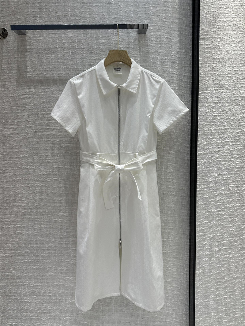 Hermes H dark jacquard small lapel zipper dress