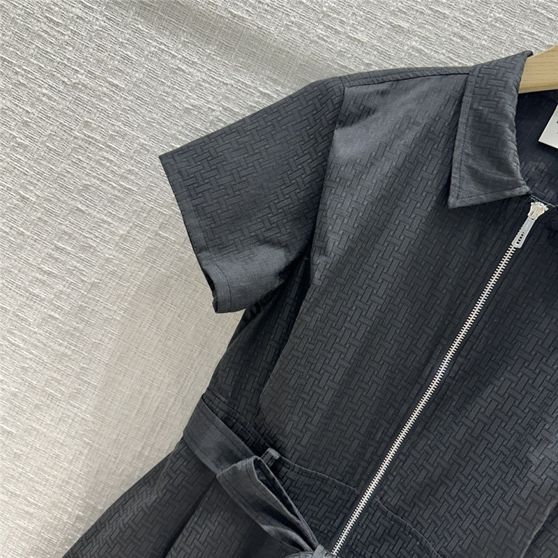 H**me5 h dark jacquard small lapel zipper dress