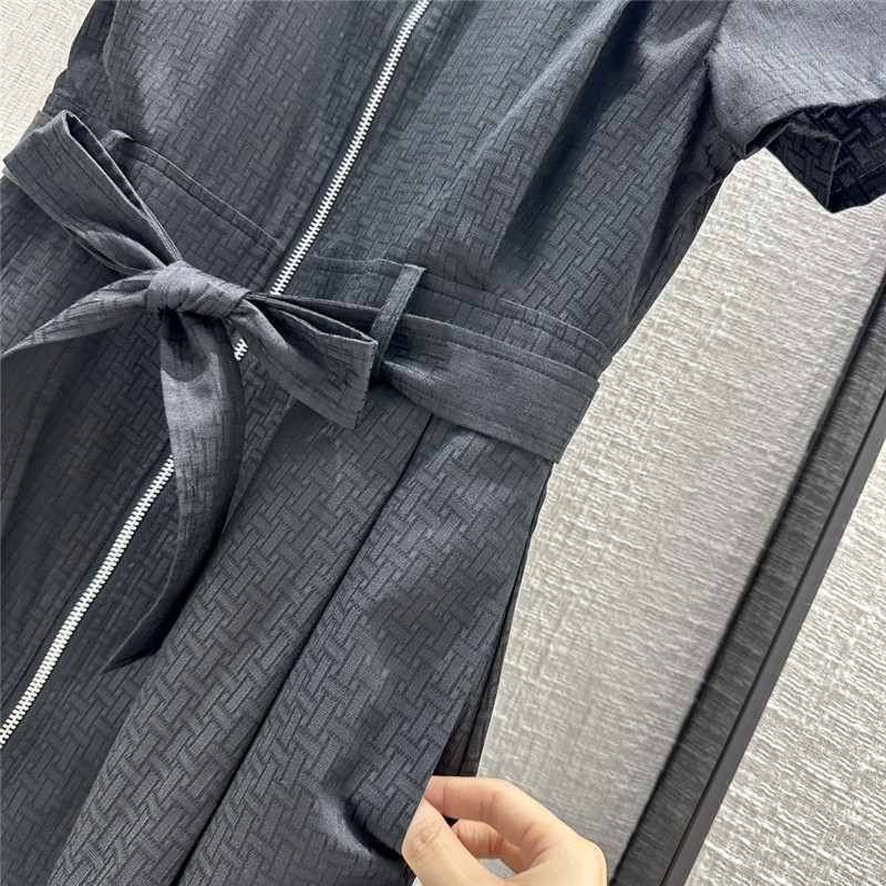 H**me5 h dark jacquard small lapel zipper dress