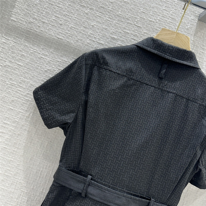 H**me5 h dark jacquard small lapel zipper dress