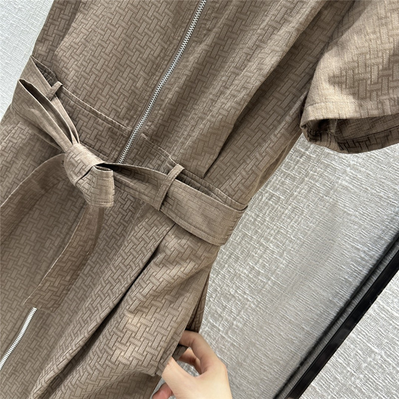 H**me5 h dark jacquard small lapel zipper dress