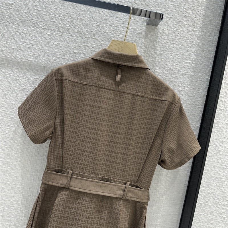 H**me5 h dark jacquard small lapel zipper dress