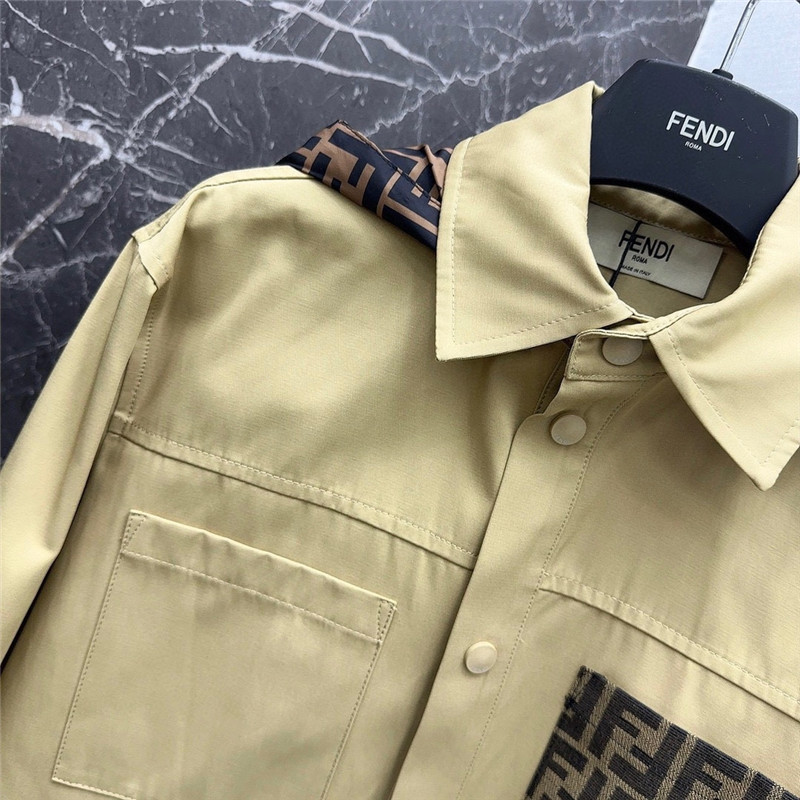 fendi Maillard patchwork double F hooded shirt jacket