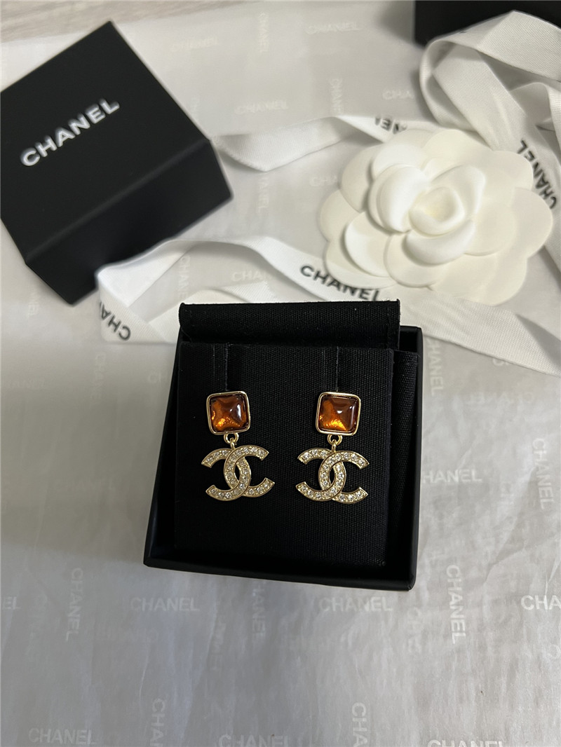 Chanel orange gem rhinestone double c earrings