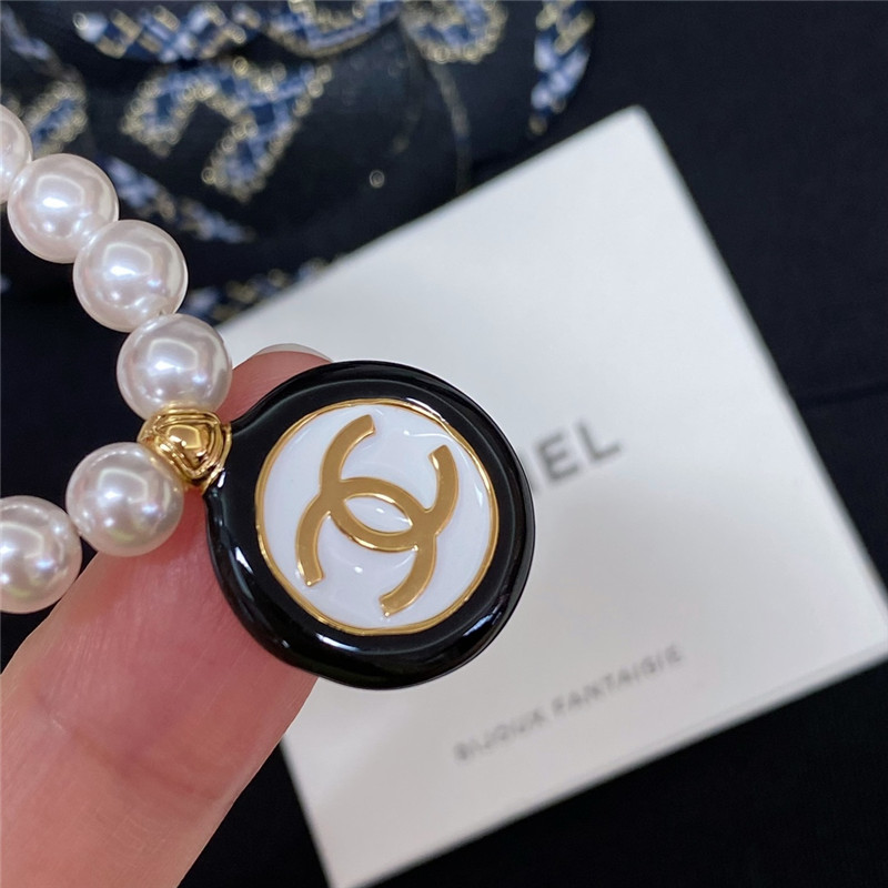 Ch**el black and white button pearl necklace