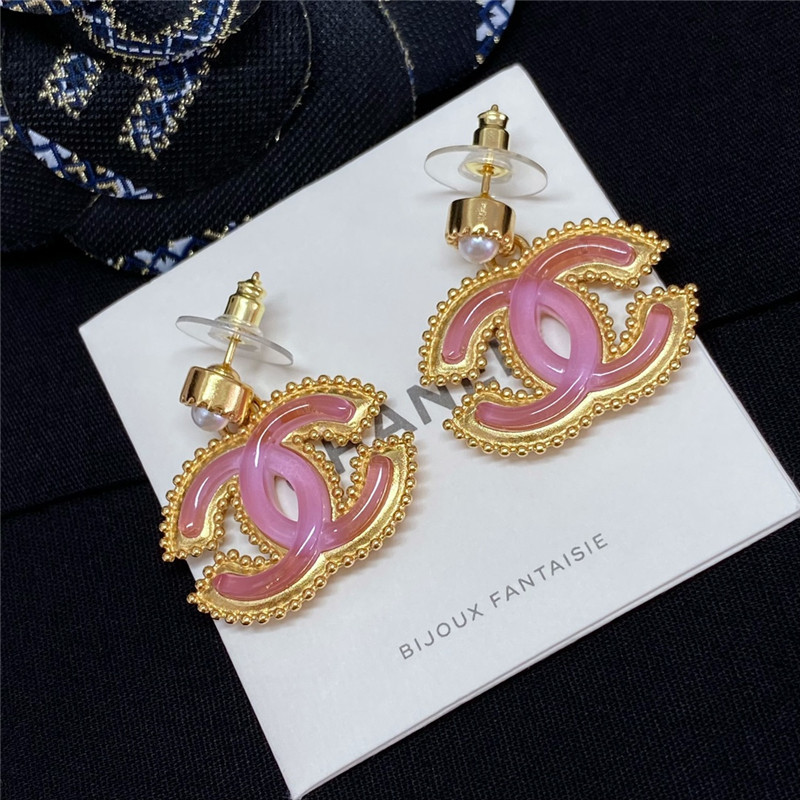 Ch**el pearl pink gold double c earrings