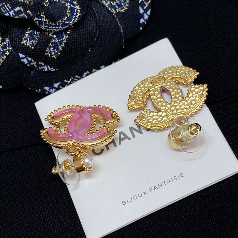 Ch**el pearl pink gold double c earrings
