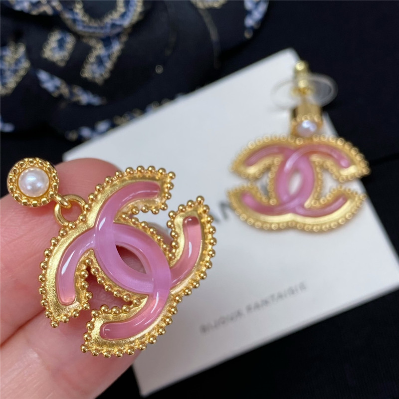 Ch**el pearl pink gold double c earrings