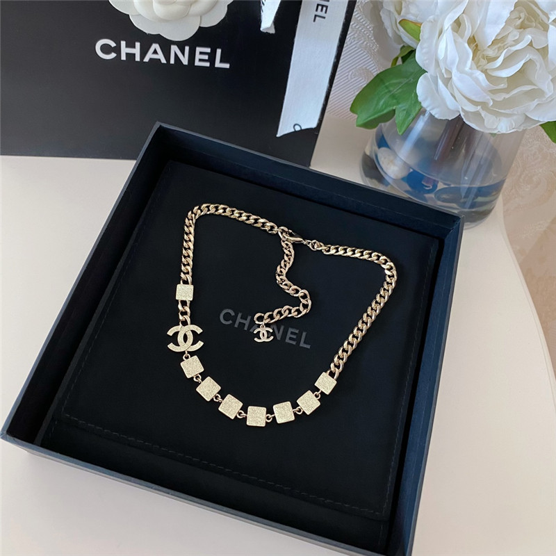 Ch**el monogram square stone rhinestone double c necklace