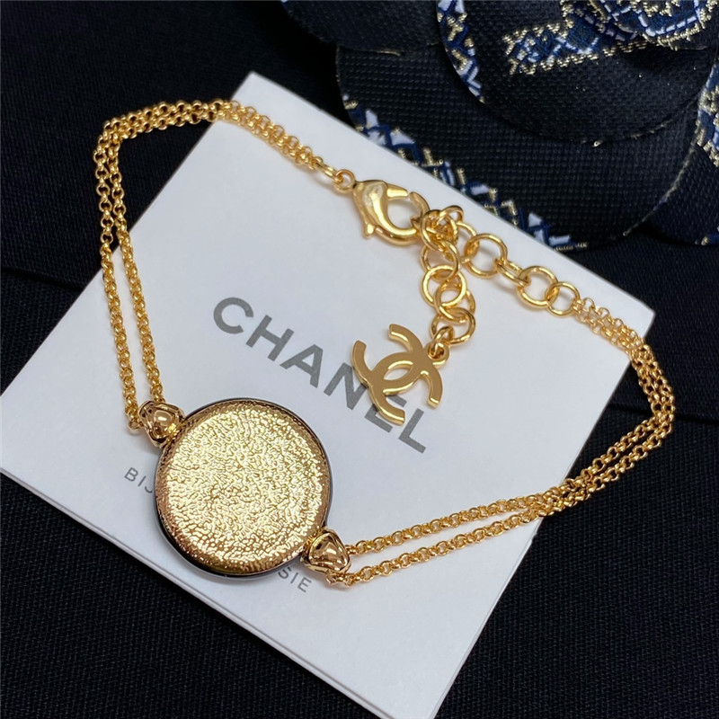 Chanel black and white button double chain bracelet