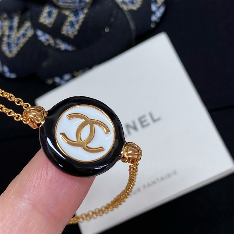 Chanel black and white button double chain bracelet