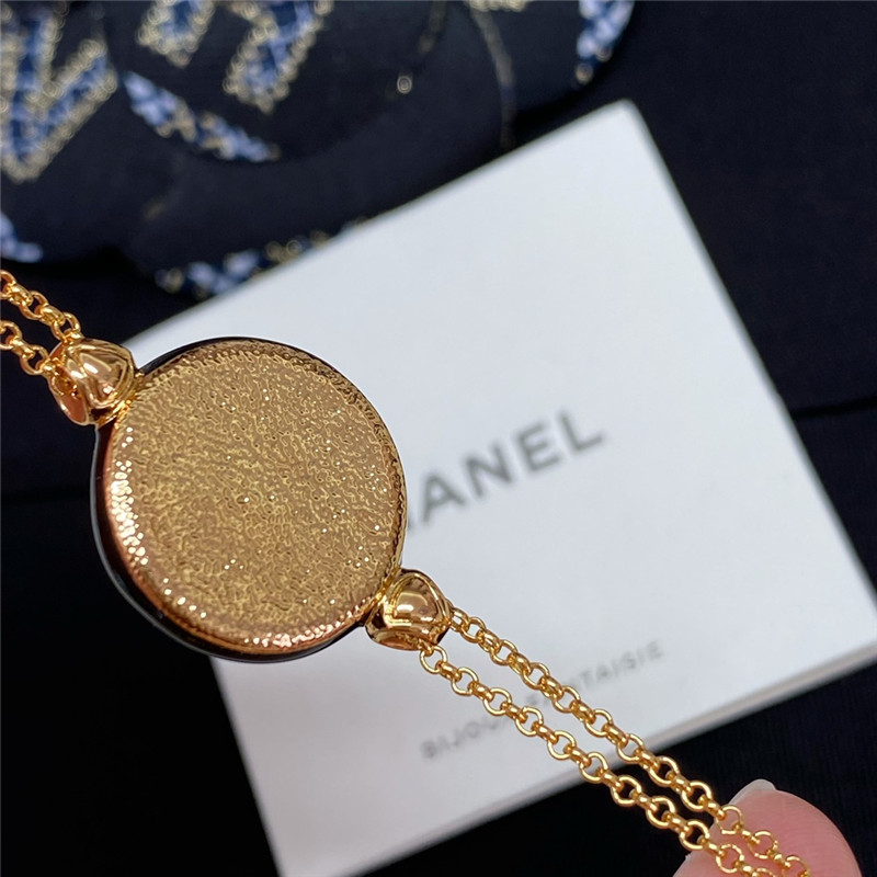 Chanel black and white button double chain bracelet