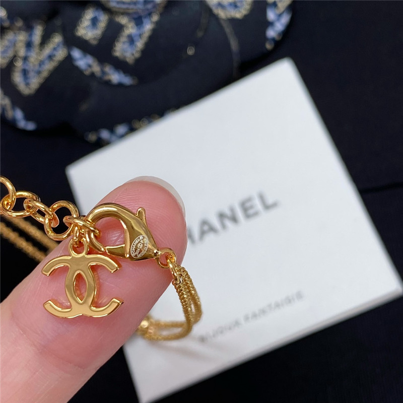 Chanel black and white button double chain bracelet