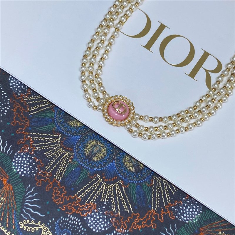 D10r glass bead triple pearl choker necklace