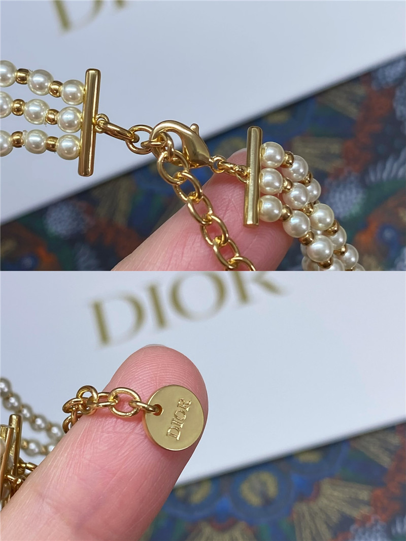 D10r glass bead triple pearl choker necklace