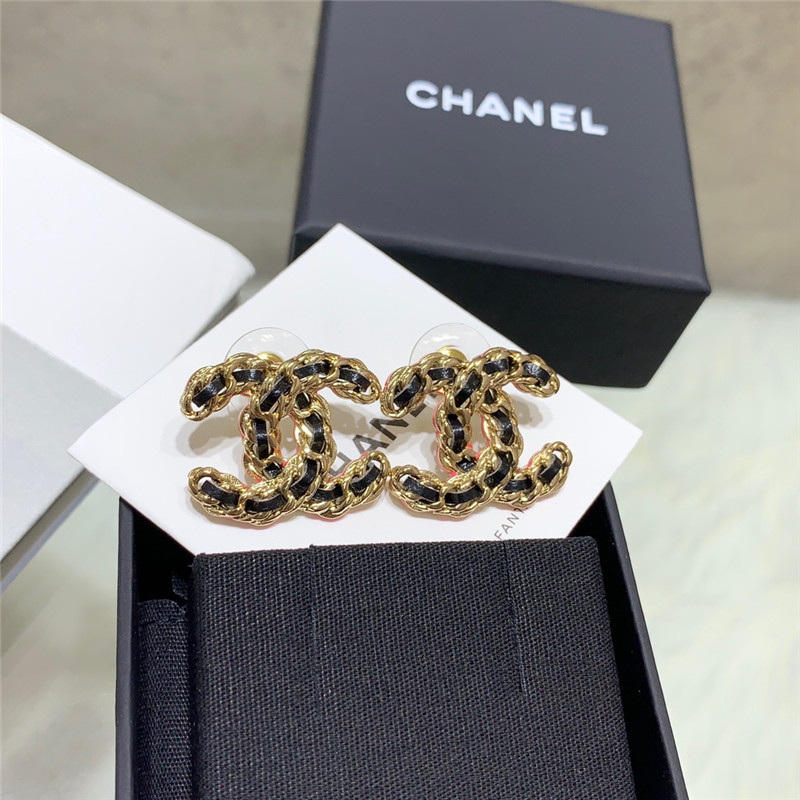 Ch**el black leather earrings