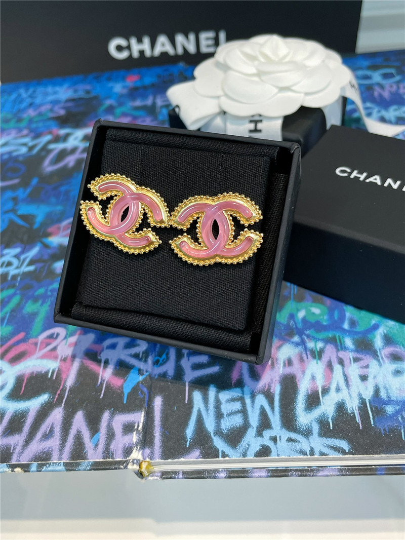Ch**el pink gold double c stud earrings