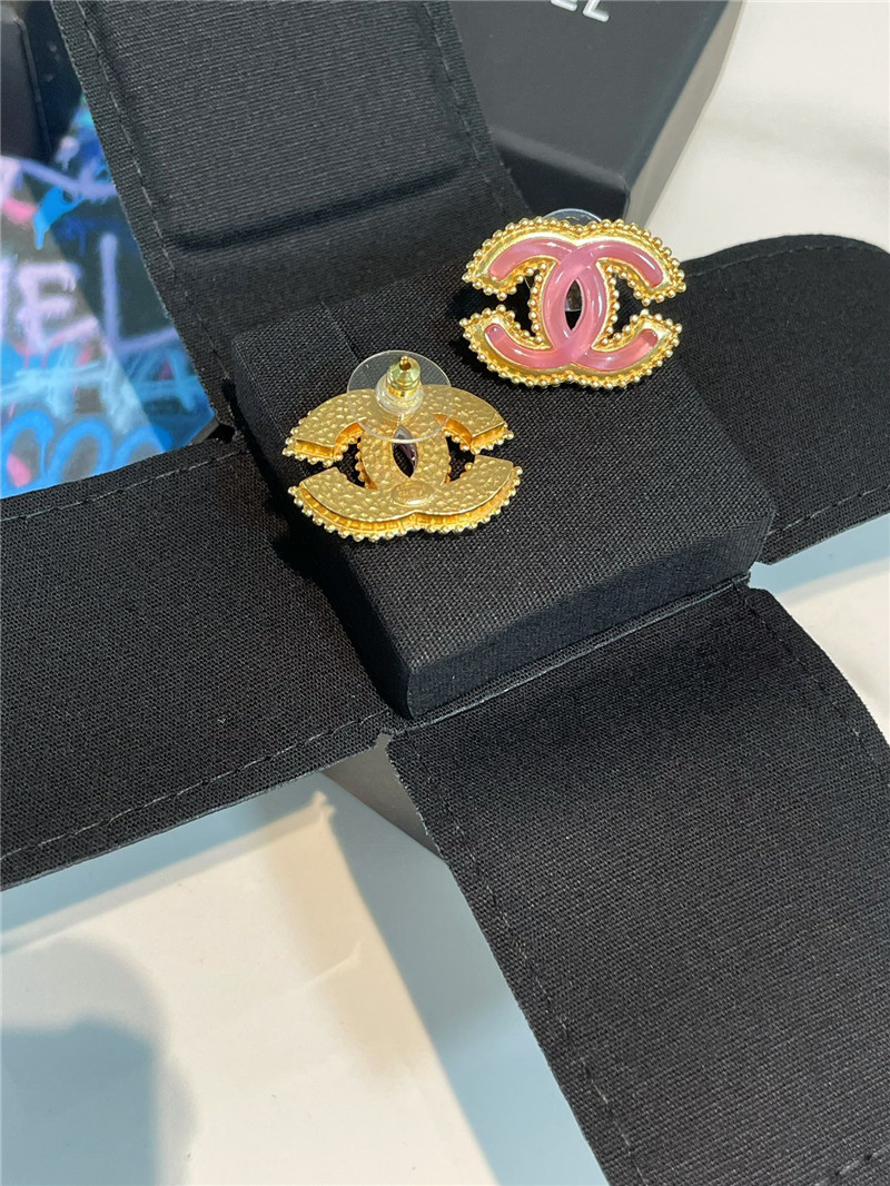 Ch**el pink gold double c stud earrings