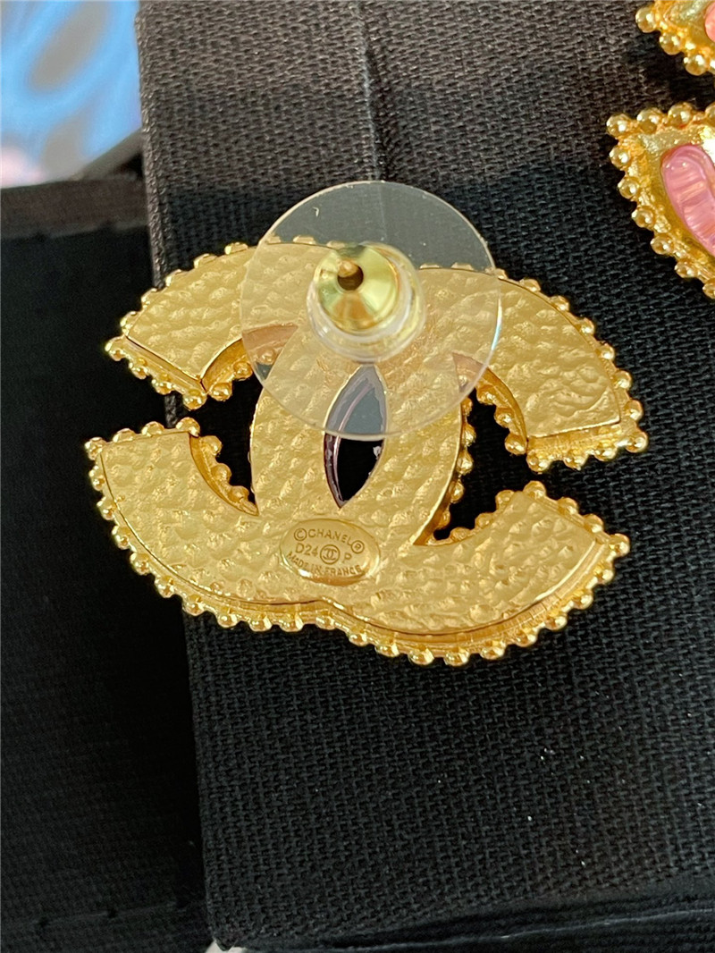 Ch**el pink gold double c stud earrings