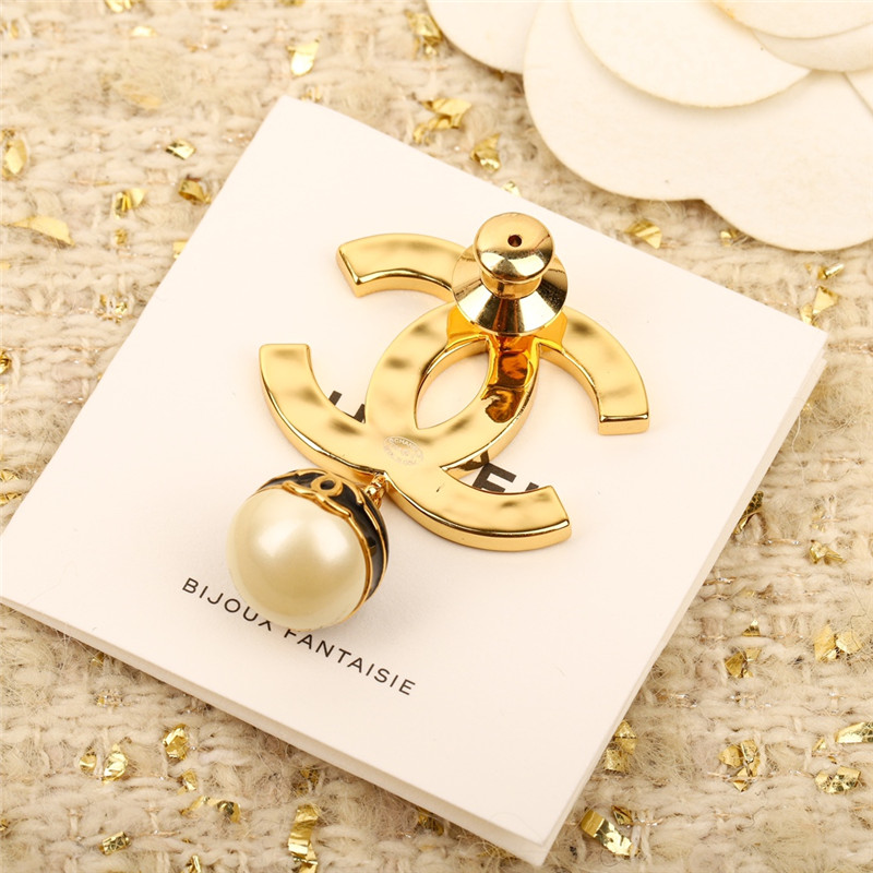 Chanel black enamel hanging pearl brooch