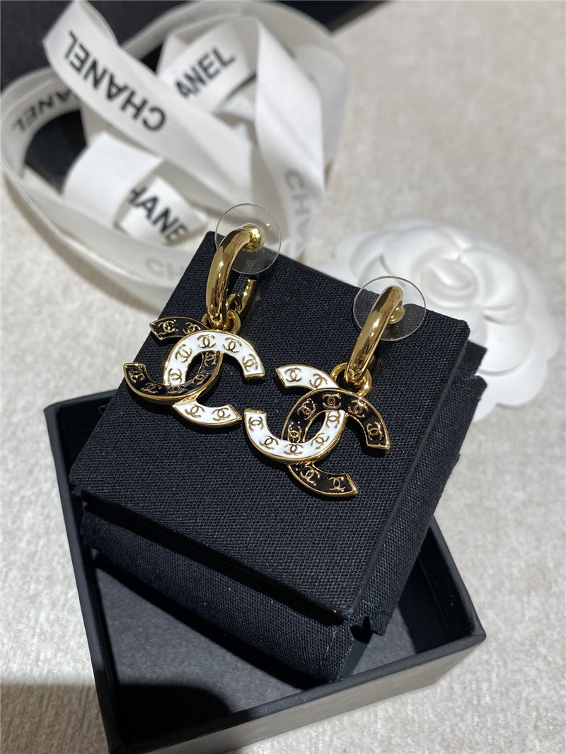 Chanel black and white double C earrings
