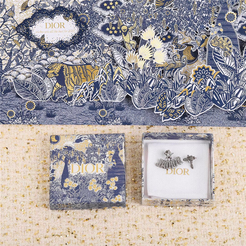 dior letter diamond earrings